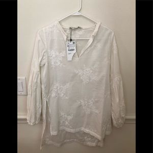 Zara long sleeve cotton embroidered top